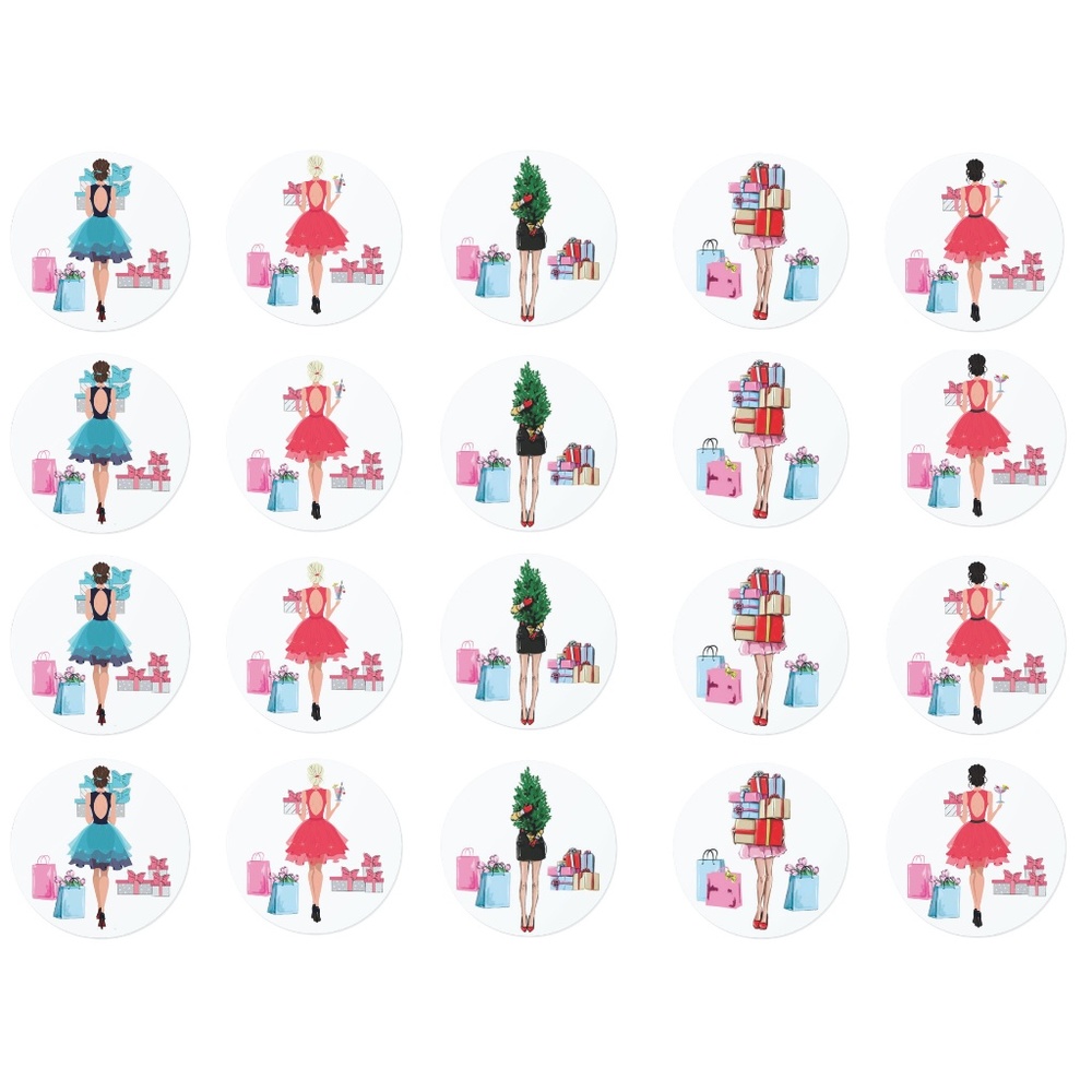 x100 Fashion Girl Christmas Stickers Fashion Holiday Stickers Round Posh Package